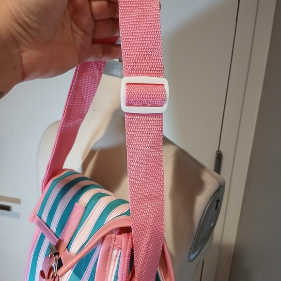 NWOT Ollie & Olivia Pink and Teal Striped Insulated Bag - Picture 6 of 9